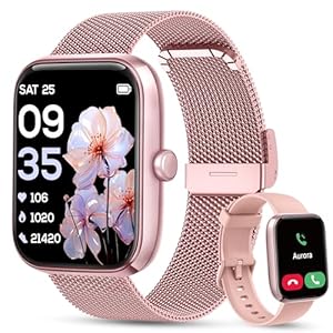 KALINCO Smart Watch Women [2 Bands, 44mm case] Alexa Fitness Tracker, Heart Rate, Sleep, Stress & SpO2 Monitor, IP68 Waterproof Smartwatch, Make/Answer Calls, Compatible with iPhone & Android Phones
