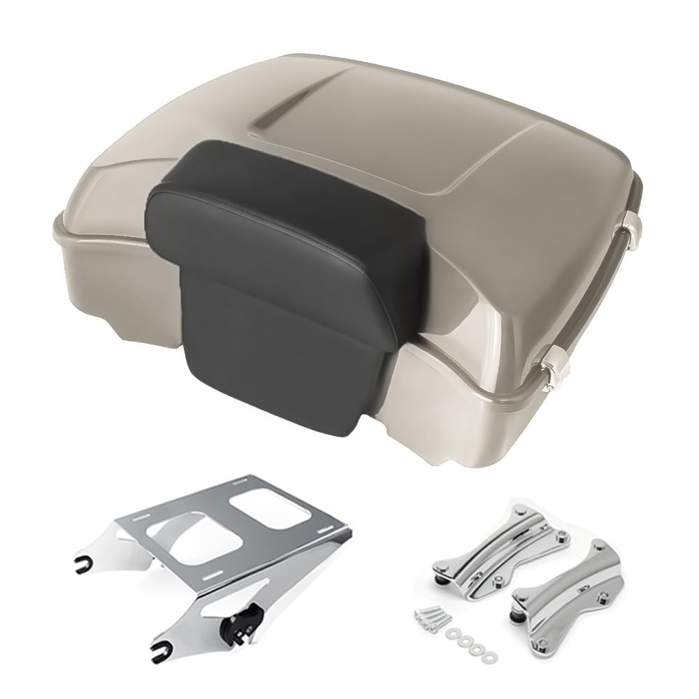 WOWHOG Tour Pack, Fit for 14-Later Harley Touring (Razor Tour Pack + Mounting Rack + 4 Point Docking + Backrest Pad, White Sand Pearl, Razor Tour Pack)