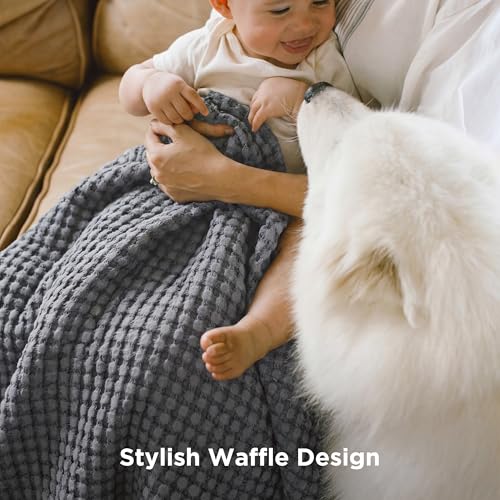 Image of Bedsure Cooling Cotton Waffle Twin XL Blanket - Lightweight Breathable Blanket of Rayon Derived from Bamboo for Hot Sleepers, Luxury Throws for Bed, Couch and Sofa, Dark Grey, 66x90 Inches