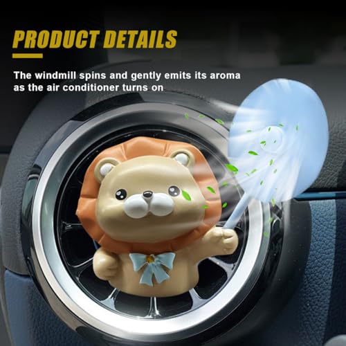 Image of Cute Lion Car Air Vent Clips, Rotating Windmill Car Air Conditioner Outlet Clip, Animal Car Dashboard Air Vent Trim Clip, Auto Interior Decoration Accessories (Lion)