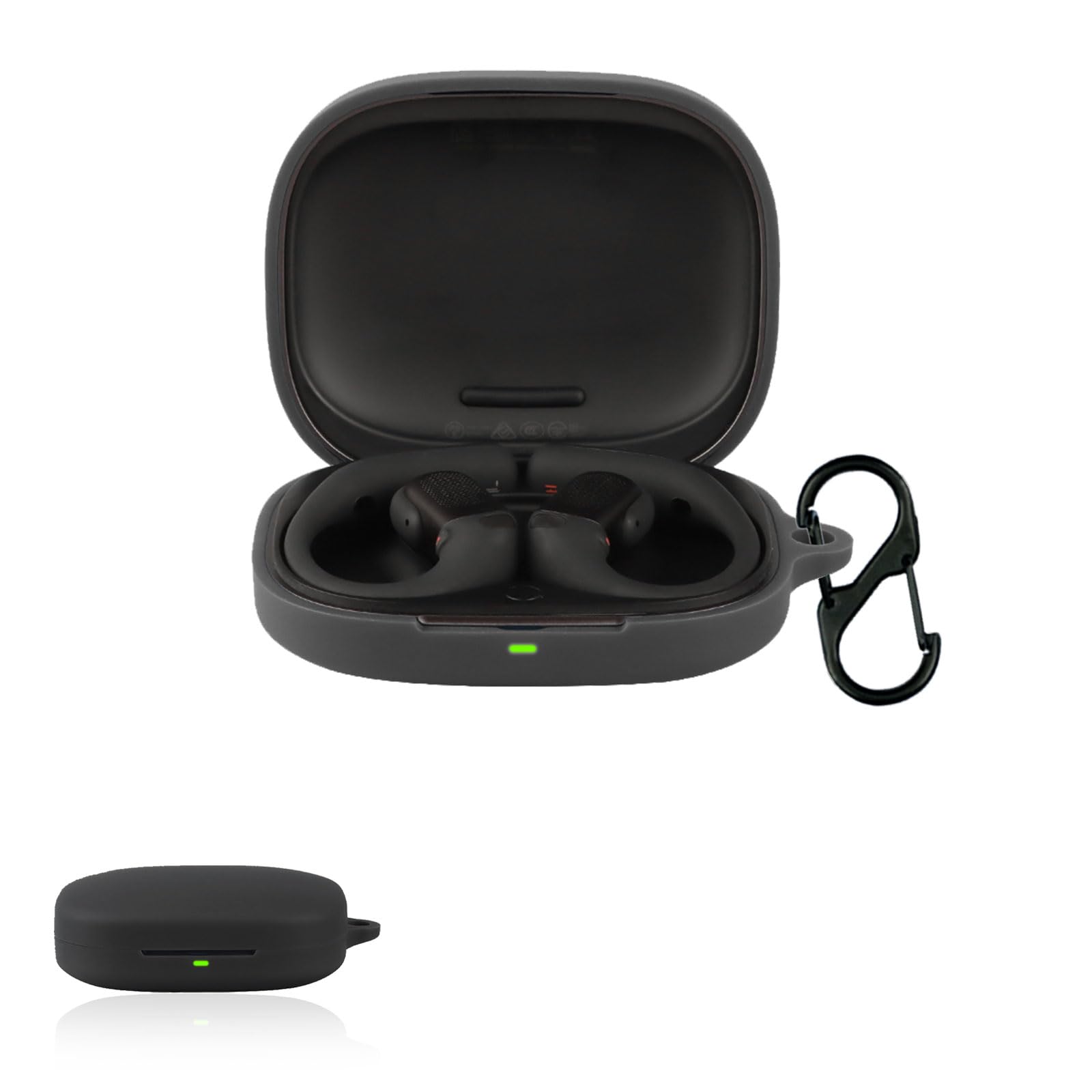 For Shokz Openfit Pro ケース シリコン 専用 収納カバー 全面保護 充電便利 カラビナ 紛失防止 滑り止め AUDASO 軽量 キズ防止 スリム 薄型 旅行 耐衝撃 防塵 Shokz Openfit Pro 用保護ケース-ブラック