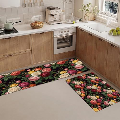 Alfombra cocina lavable antideslizante de pack doble duradero de fácil limpieza en verde oscuro 4