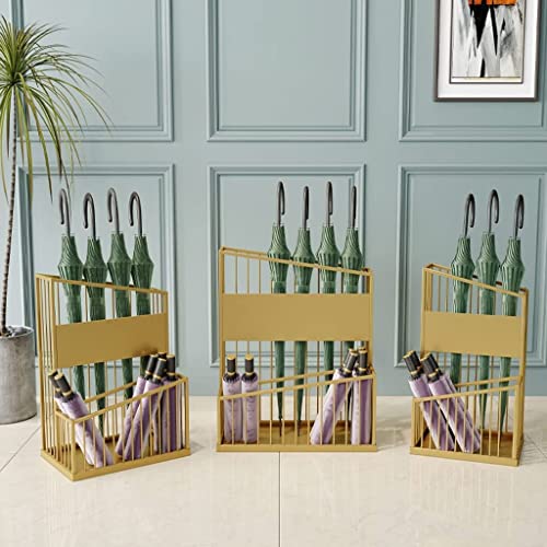 Porte-parapluies grand format double couche en métal doré pour cannes de marche
