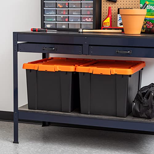 Iris Usa 19 Gallon Heavy-Duty Plastic Storage Bins, 2 Pack, Store-It-All Container Totes With Durable Lid And Secure Latching Buckles, Garage And Metal Rack Organizing, Black/Orange #TOP6