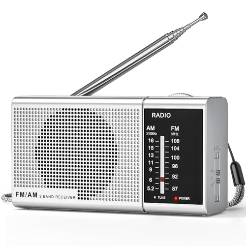 Goodes Rádio portátil Am Fm com recepção de longo alcance, 2 rádios transistores operados por bateri