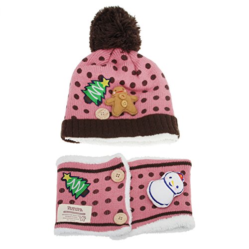 2 Pcs Set Unisex Kids Toddler Neck Warmer Scarf Cashmere Wool Winter Hat Cap Pink #TOP1