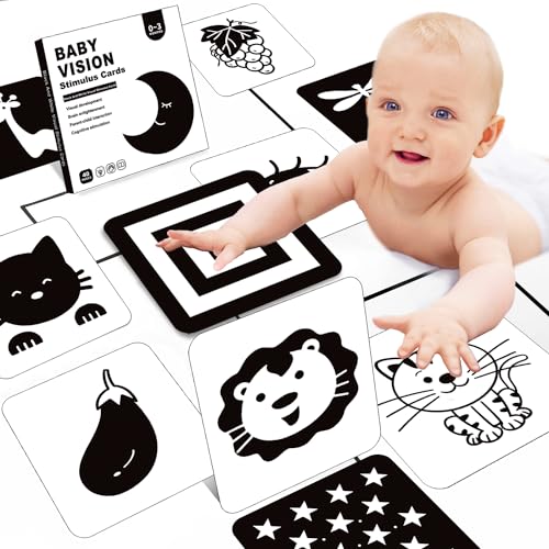 Richgv Tarjetas Flashcards Bebés,Juguetes Bebé 0 3 6 12 36 Meses,Blancas y Negras Comparó Las Tarjetas para la Estimulación Visual del Bebé,Regalo Educativo para Bebés(20 PCS 40 Pages)