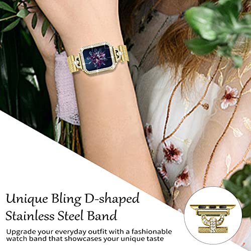 JOYOZY Magnetic Band Compatible with Apple Watch Band 38mm 40mm 41mm 42mm 44mm 45mm 46mm Milanese Strap with Bling Glitter Case Built-in Screen Protector Dressy Stainless Steel iWatch Loop for Women