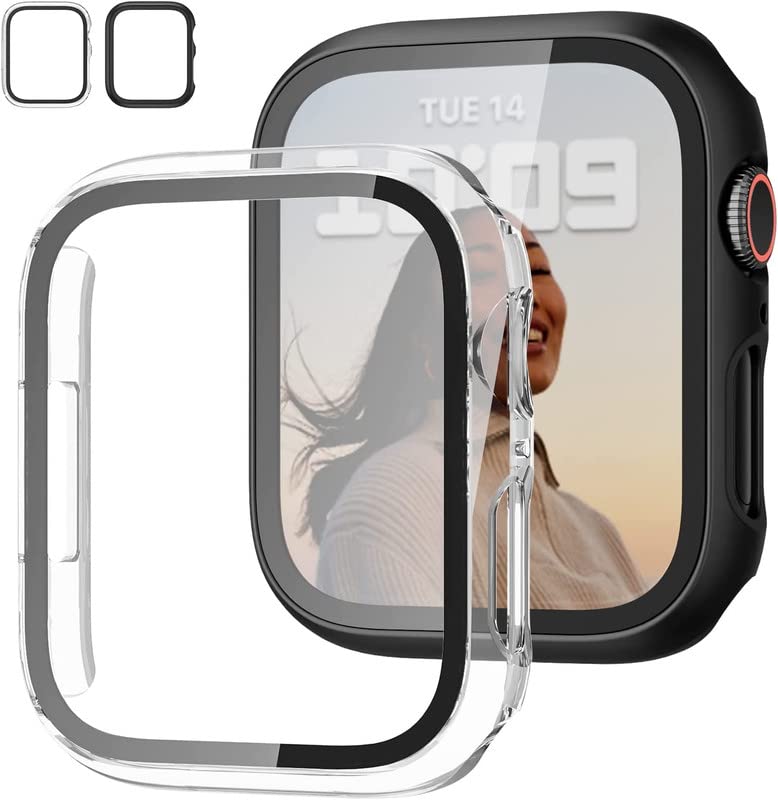 Image of Hard PC Case with Tempered Glass Screen Protector Compatible with iWatch Series 7 41mm, Full Coverage Hard Polycarbonate Slim Protective Cover Transprant-44MM