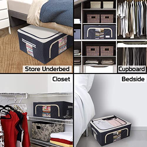 Image of Clothes Storage Box Wardrobe Organizer For Clothes 24 Liter Foldable Steel Frame Clothes Organizer Storage Box For Wardrobe, Saree, Shirts, And Blankets Pack Of 1