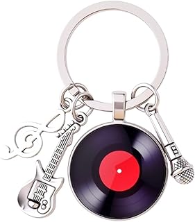 Disc Vinyl Record Keychain for Friends Music Lover Birthday Christmas Gifts Guitar Keyring Microphone Music Note Key Chain for Musician Guitarist Singer Rock Band Member Bag Charm Key Holder