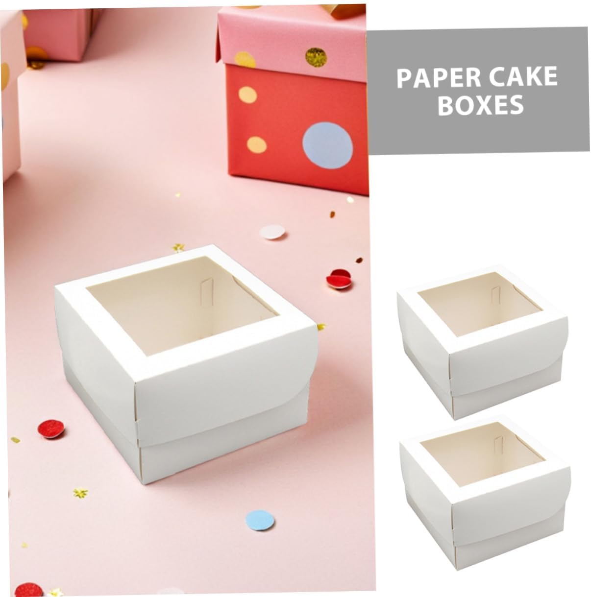 Bakery Boxes with Window 4-inch Square Cake Carrier Food-grade 350gsm White Cardboard with Paper Tray 25pcs for Bakery Dessert Packaging and Takeout