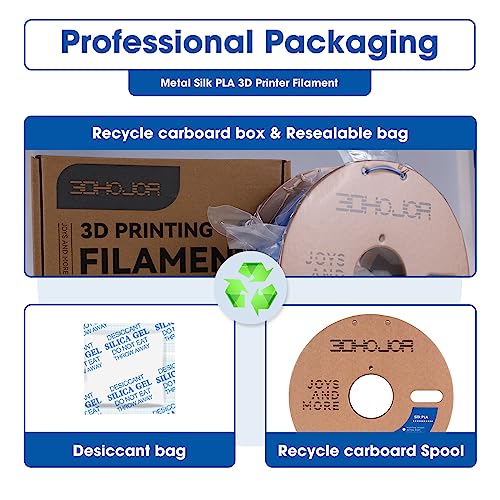 Image of 3DHoJor Silk PLA Filament 1.75mm, Silk PLA 3D Printer Filament, 2.2 LBS (1KG) Cardboard Spool, Fit Most FDM 3D Printer, Silk Blue