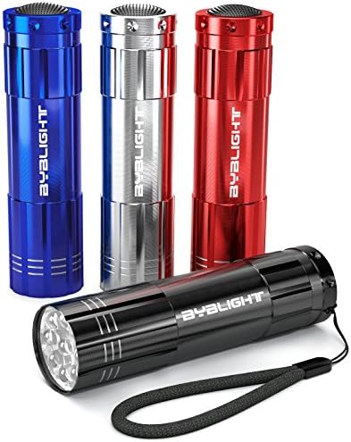 BYB 9 LED Mini Aluminum Flashlights 4-Pack with Lanyard, Super Bright Handheld Torch Assorted Colors, AAA Batteries Not Included, for Camping, Hiking, Hunting, Backpacking, Fishing, BBQ and EDC
