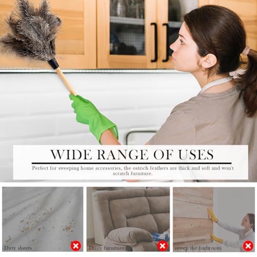 Image of Ostrich Duster, 22 inch Ostrich Duster Soft Handmade Washable, Ostrich Duster with 13 inch Wooden Handle for Cleaning