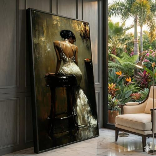 Robe blanche peinture figurative sur toile pour sublimer l'ambiance de votre salon contemporain