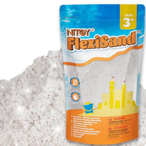 NiToy FlexiSand 2.2Lbs Sand Toy Never Dries Out-Fun for 3 Years and up Kids Bulk Refill for Sensory Sand Box Toys Ideal for Shaping Squeezing and Molding(White)