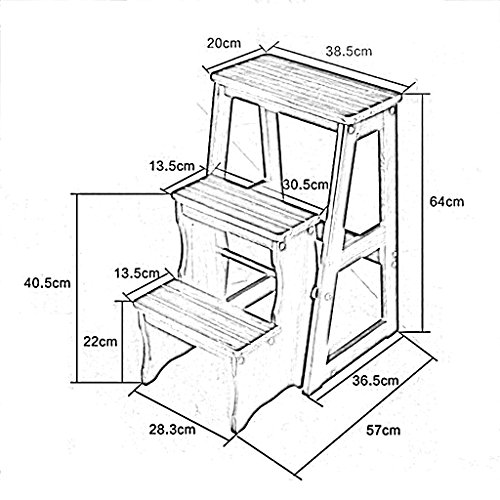 Silla plegable escaleras de pino blanco LUNEZY taburete de 3 pasos 3