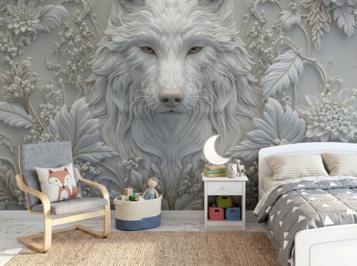 Papier peint loup 3D 400x280cm pour masquer les défauts du mur - 3