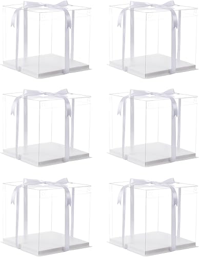 XININSUN 6 cajas transparentes para pasteles con cinta, cajas de pastel de 6 pulgadas para dulces de panadería de Navidad, pasteles de vacaciones,