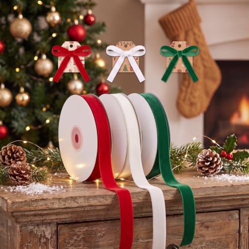 Syhood 3 Pcs 3/8 Inches x 12 Yards Christmas Decor Velvet Ribbon Bulk