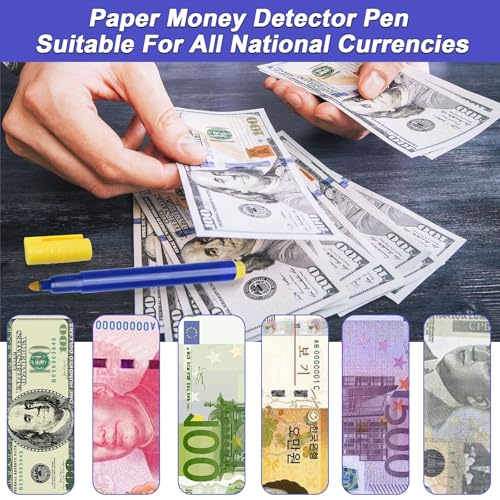 Jerhyun 10 Stück Falschgeldmarker, Blau Falschgeld Prüfer Stift, Flexibel und Tragbar Geld Kontrollstift für Zur Überprüfung der Echtheit Verschiedener Banknoten(10)