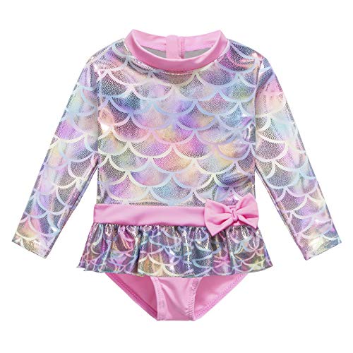 HUAANIUE Baby/Toddler Girl Swimsuit Swimwear Long Sleeve One-Piece Pink 3-4 T HUAANIUE Baby/Toddler Girl Swimsuit Swimwear Long Sleeve One-Piece Pink 3-4 T