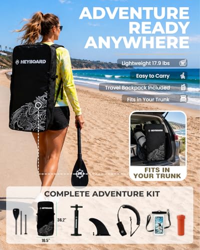 Image of HEYBOARD Inflatable Stand Up Paddle Board 10'6 inchx32 inchx6 inch Standup Paddleboard with Premium SUP Accessories & Backpack, Non-Slip Deck, Waterproof Bag, Leash, Paddle, Hand Pump