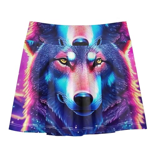 Majestic Wolf Galaxy Starry Night Tennis Skirts Toddler Fun Cute Girls Skorts Athletic Shorts School 4t