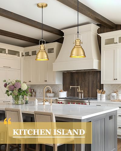 Image of 2-Pack Brushed Gold Pendant Lights for Kitchen Island, Metal Shade