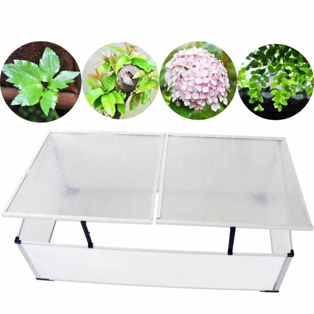 Serra senza fondo con 2 coperchi in policarbonato e telaio in alluminio, 110 x 41 x 55 cm, resistente ai raggi UV, resistente alle intemperie, per verdure, erbe, serra, protezione da gelo e