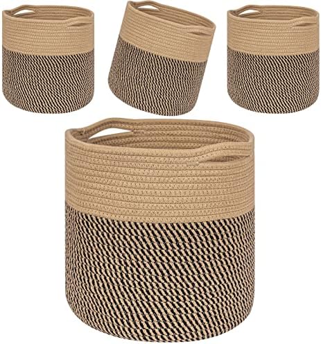 CubesLand Woven Baskets for Organizing/Storage,Cube Storage Basket Bins 11x11'' for Cube Storage Organizer/Shelves,Cube Shelves Cloth Closet Basket Bins, Rope Storage Bins 4 Packs Camel/Mixed Black