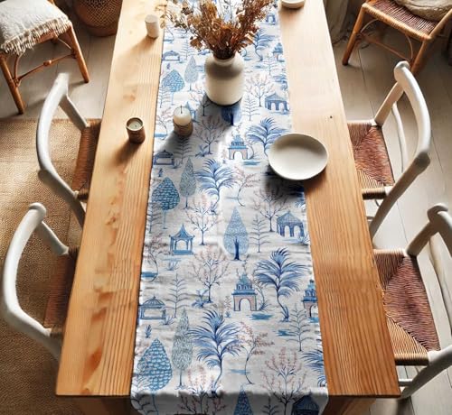 Vargottam Cotton Twill Table Runner – 14” Wide, Tree Design, Dining Table Runner for Farmhouse & Modern Decor – Machine Washable – Multiple Sizes (60" to 120")