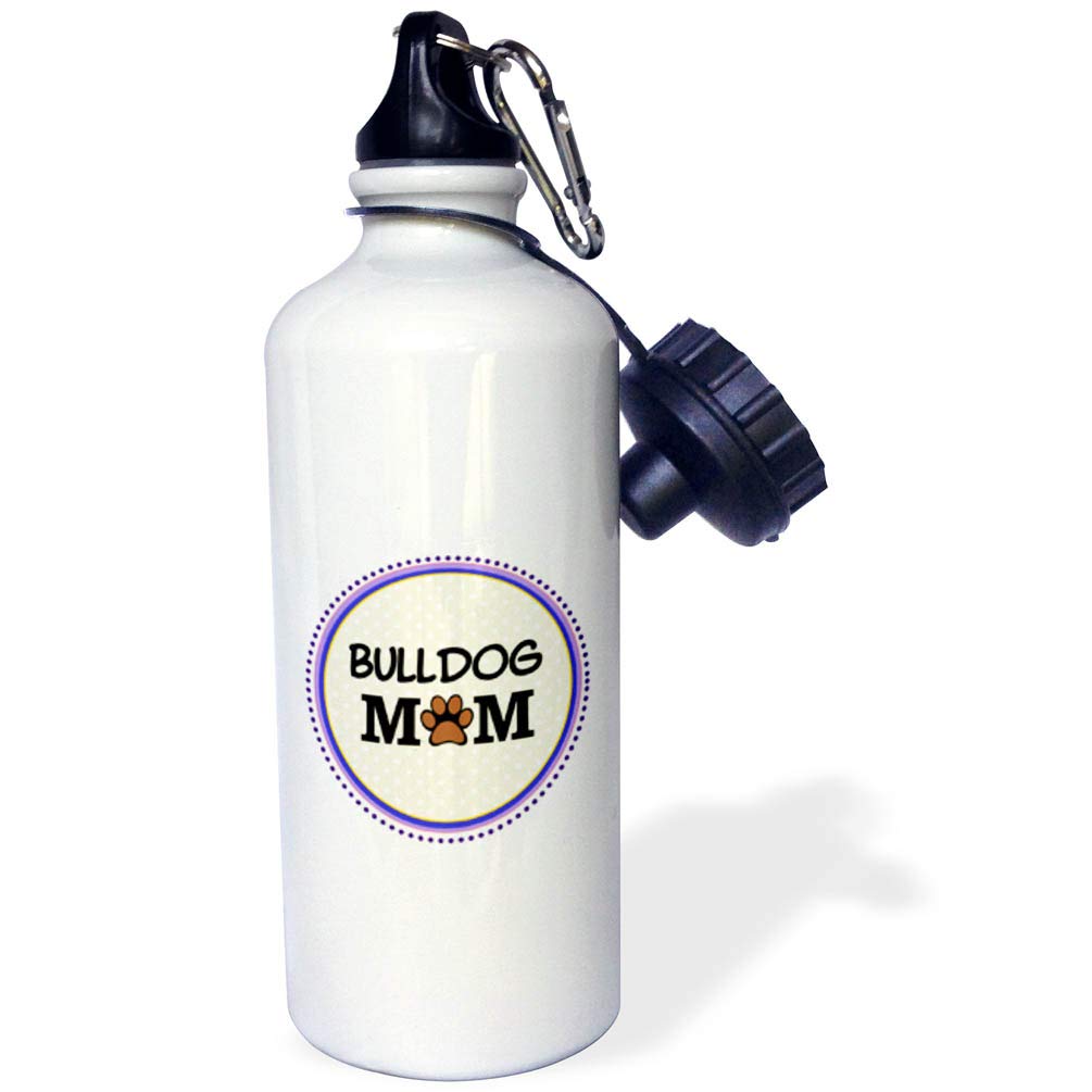 3dRose Bulldog Mom-Dog mama by breed-doggie paw print mum love-doggy lover-proud pet owner-circle Sports Water Bottle 21 oz