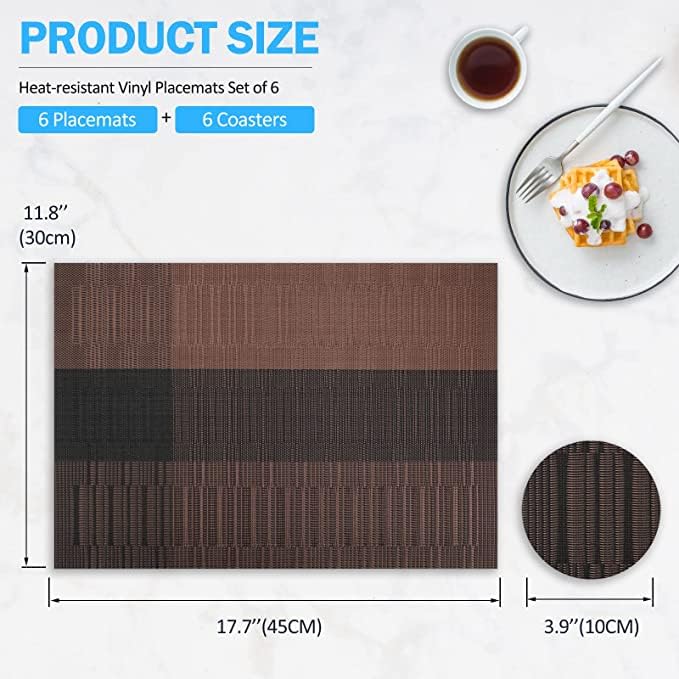 Image of Woven PVC Vinyl Dining Table Placemats | Heat Resistant, Washable, Stain Resistant, Waterproof for Home, Restaurant & Gifting | (Brown, Pack of 4)