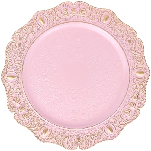Spsyrine Pink Charger plates, 13 Inch Set of 6 Chargers for dinner plates, Serve ware Plate for Wedding Bulk, Parties, Christmas, Holiday Table Setting, F8P