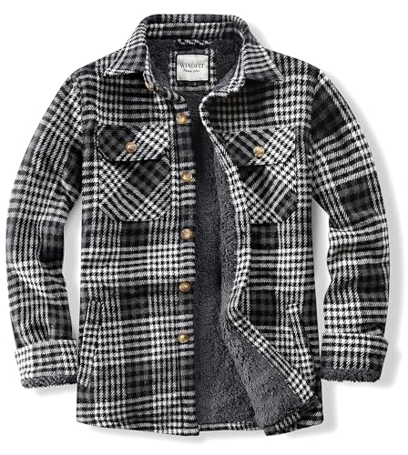 Amazon.com: WINDFIT Men Cotton Flannel Shirt Jacket Heavyweight