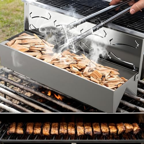 Caja ahumadora de astillas de madera | Caja ahumadora para parrilla de carbón, accesorios de barbacoa de acero inoxidable con práctica tapa de bisagra, añade sabor ahumado a barbacoa - imagen 8