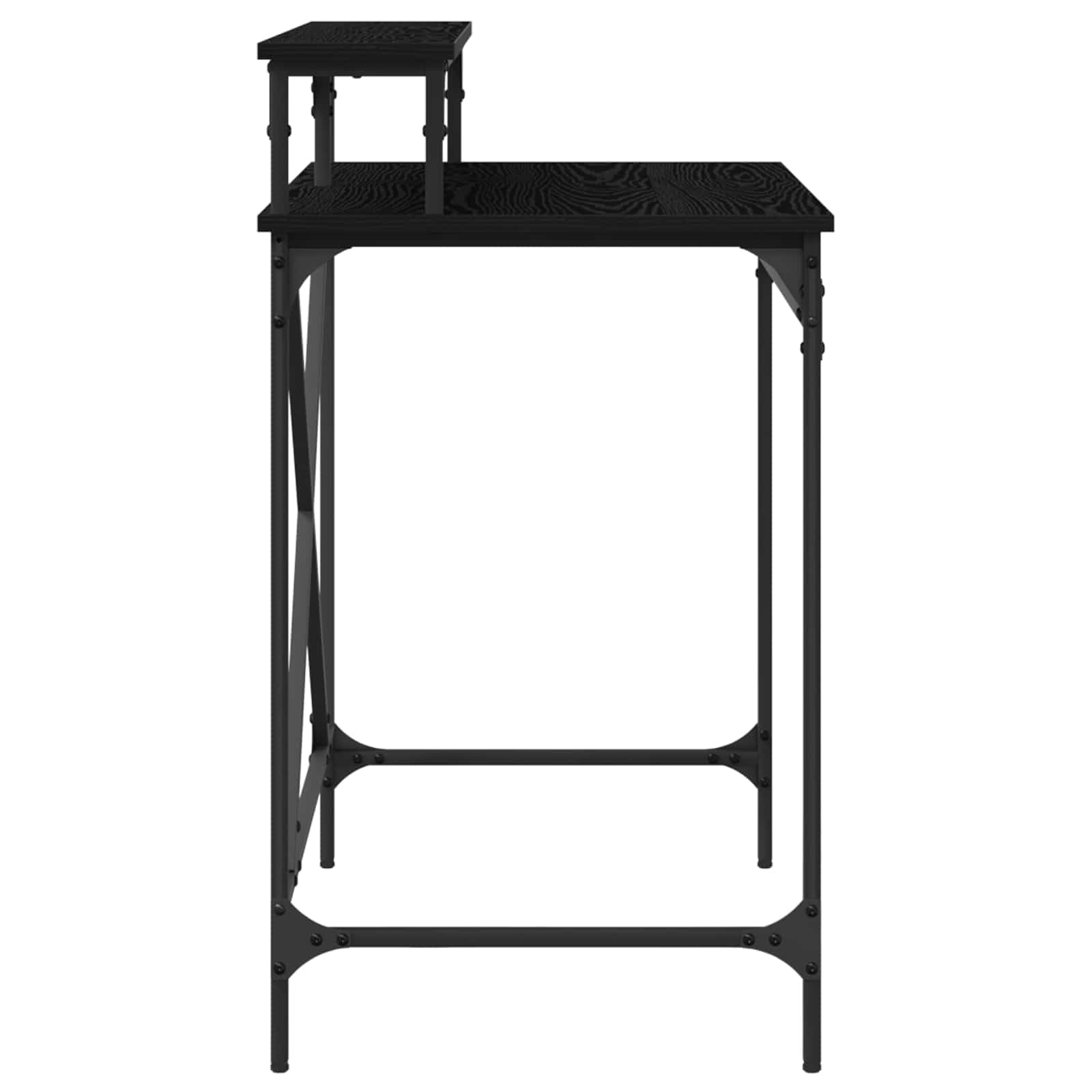 Escritorio de madera de roble negro, 80 x 50 x 90 cm, diseño industrial, con estante, resistente a las manchas, para oficina en casa, mesa de trabajo