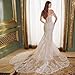Off Shoulder Lace Applique Wedding Dresses for Women Tulle V Neck Long Sleeve Bohemia Birde Dress Mermaid Elegant Bridal Gown with Train White US10