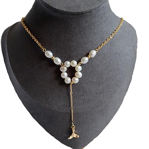 Collier lariat Y fait main en perles d'eau douce et pendentif plaqué or