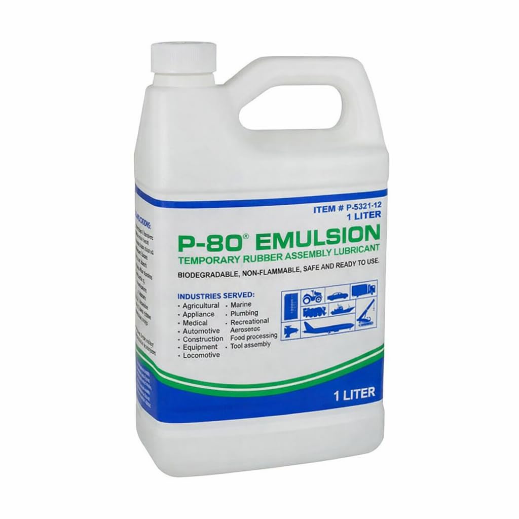 P-80 Emulsion Temporary Rubber Assembly Lubricant Emulsion – Biodegradable, Assembly Lube, Safe for Rubber, Plastic, Reduces Friction for Easy Installation, Non-Flammable Formula - O-Ring