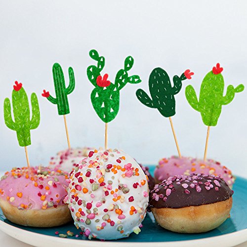 Hokpa Cactus Cupcake Toppers Summer Hawaii Theme Party Favors Cupcake Picks For Fruit Cake Decorations Fiesta West Tropical Cacti Birthday Party Supplies (24Pcs) #TOP4