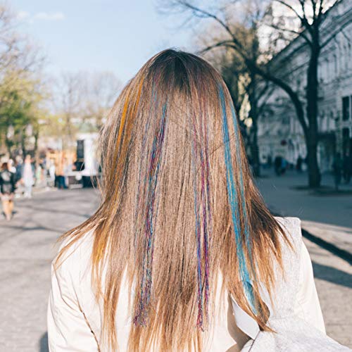 Lurrose Fios de tinsel de cabelo brilhantes cintilantes com glitter, 11 cores, extensões de cabelo c