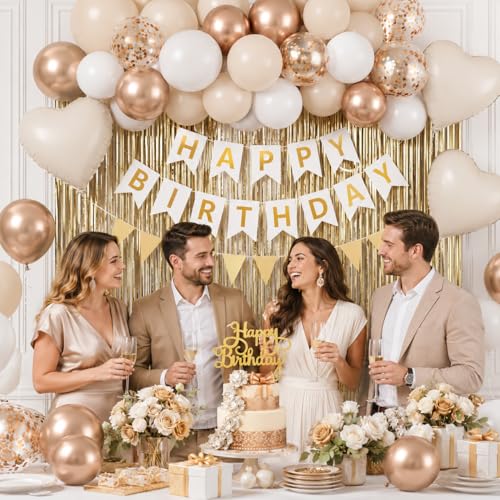 White Sand Gold Birthday Decorations, Beige Cream Birthday Balloons Set by Adorely - Used condition - Image 7