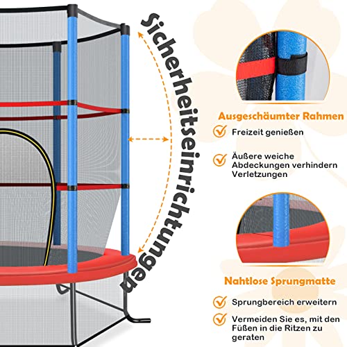 COSTWAY Ø140cm Gartentrampolin mit Sicherheitsnetz, Trampolin bis 45KG belastbar, Indoor-/Outdoortrampolin für Kinder ab… – Bild 6