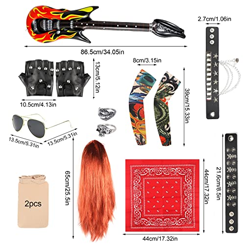FASBET 12Pcs Rock Star Wig Set Fancy Dress Adult Punk Rockstar Accessories Rockstar Fancy Dress 80s Rock Star Costume - Image 2
