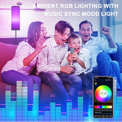 Image of FRIDEKO HOME Floor Lamp, Color Changing Ambient Lighting for Living Room & Gaming Decor, Smart Standing Lamp with App & Remote Control, Tall Corner Lamp for Bedroom, 9W 800LM, Foot Switch, White Shade