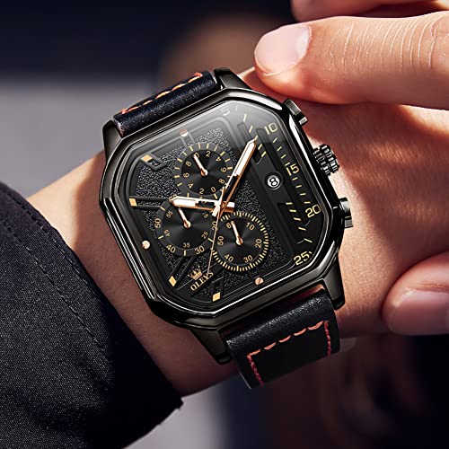 Image of OLEVS Watches for Men Quartz Chronograph Leather Fashion Dress Watch Date Waterproof Luminous Casual Square Business Wrist Watches