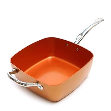 NIDHAN 9.5 inch Copper Fry Pan Without Lid, Nonstick Omelet Pans - Perfect for Stir Fry, Sauce & Baking, Compatible for Induction, Gas, Electric & Stovetops, Perfect for 3-4 Person Meal